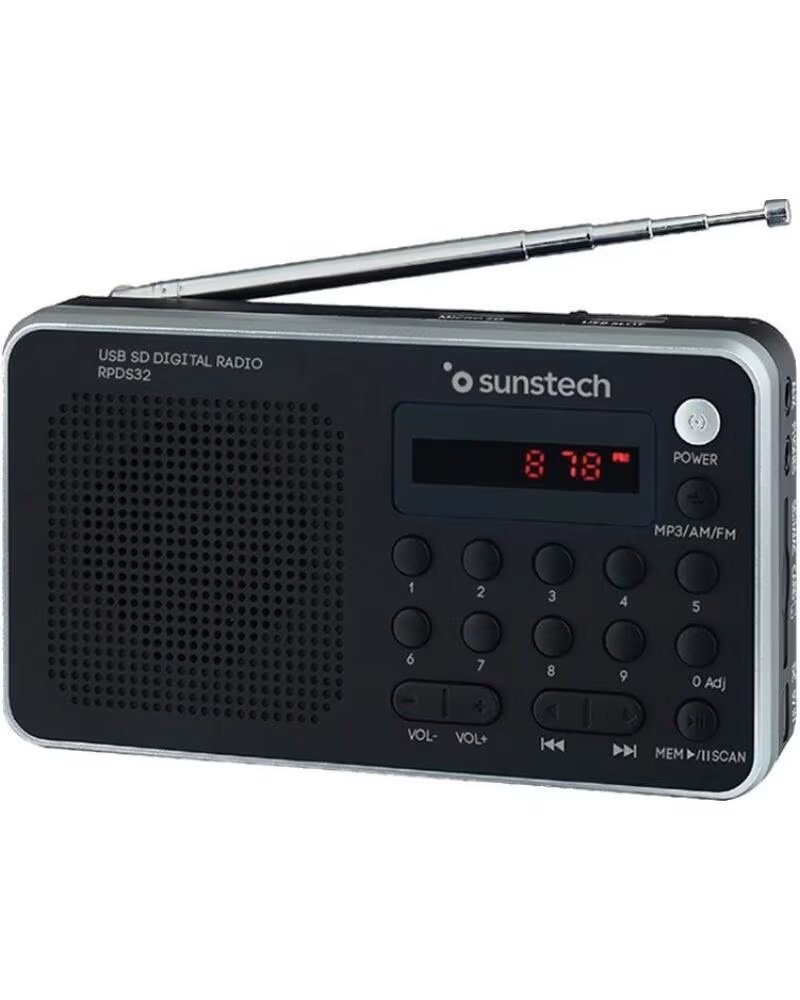 SUNSTECH Radio Portatil RPD32SL- con Bateria- Negra y Plateada