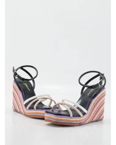 Sandalias de Mujer KESLEM DE CUÑA CAMBEL CON TIRAS MULTICOLOR NEGRO