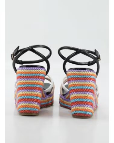 Sandalias de Mujer KESLEM DE CUÑA CAMBEL CON TIRAS MULTICOLOR NEGRO