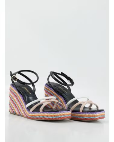 Sandalias de Mujer KESLEM DE CUÑA CAMBEL CON TIRAS MULTICOLOR NEGRO