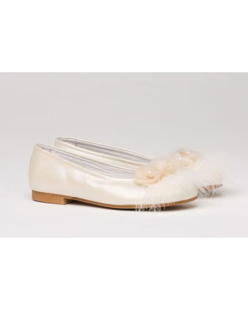 Schuhe für Mädchen ANGELITOS 993 FESTLICHE BALLERINAS AUS BEIGEM LEDER BEIGE