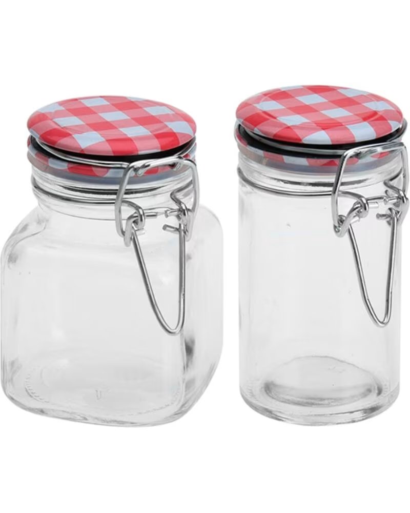 EXCELLENT SET DE TARROS DE COCINA DE VIDRIO CON CIERRE HERMÉTICO Y TAPA ESTAMPADA MULTICOLOR