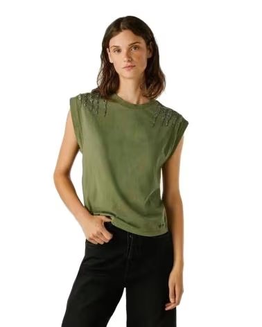 PEPE JEANS PL5000024 KURZARM-T-SHIRT BARRY MIT SCHULTERPOLSTERN 765-KAKI VERDE