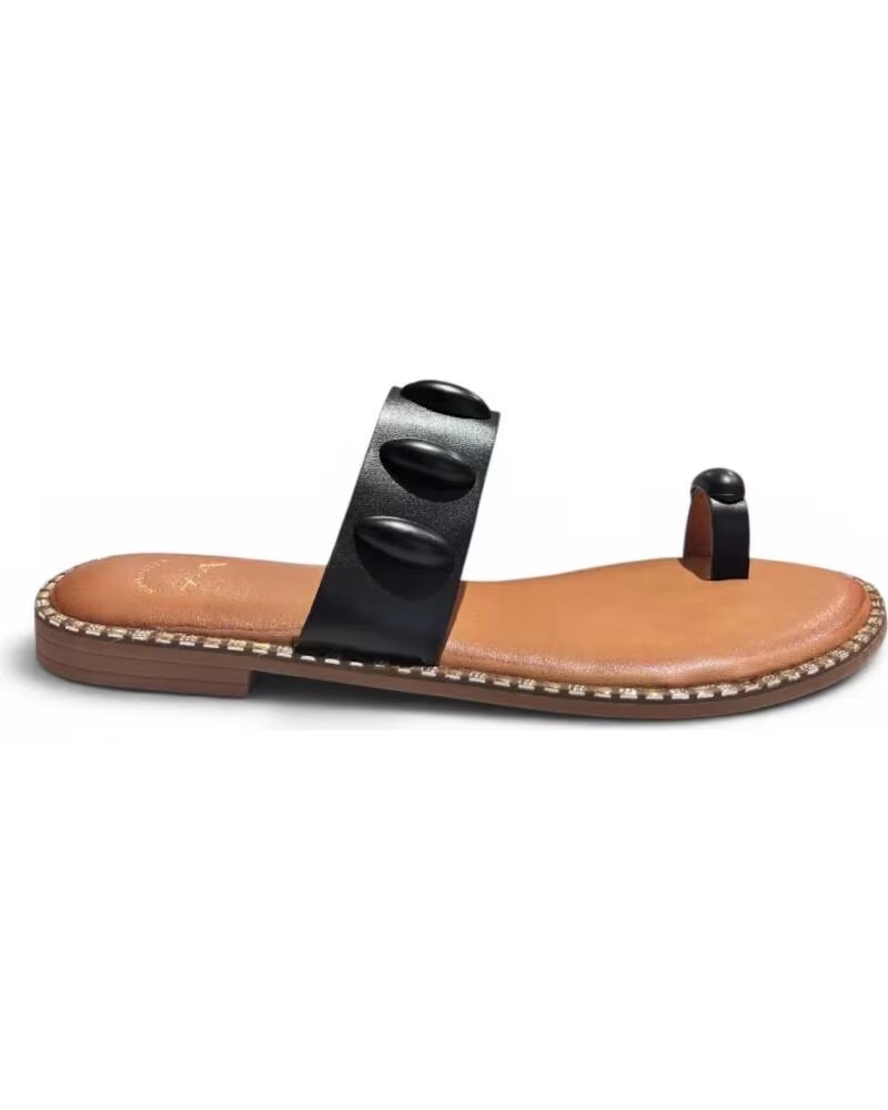 TIMBOS FLACHE ZEHENTRENNER-SANDALEN 132993 MIT NIETEN-DETAIL NEGRO