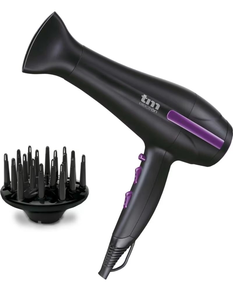 TM PROFESSIONAL HAIR DRYER ELECTRON TMHD120 BLACK AND PURPLE WITH DIFFUSER NEGRO