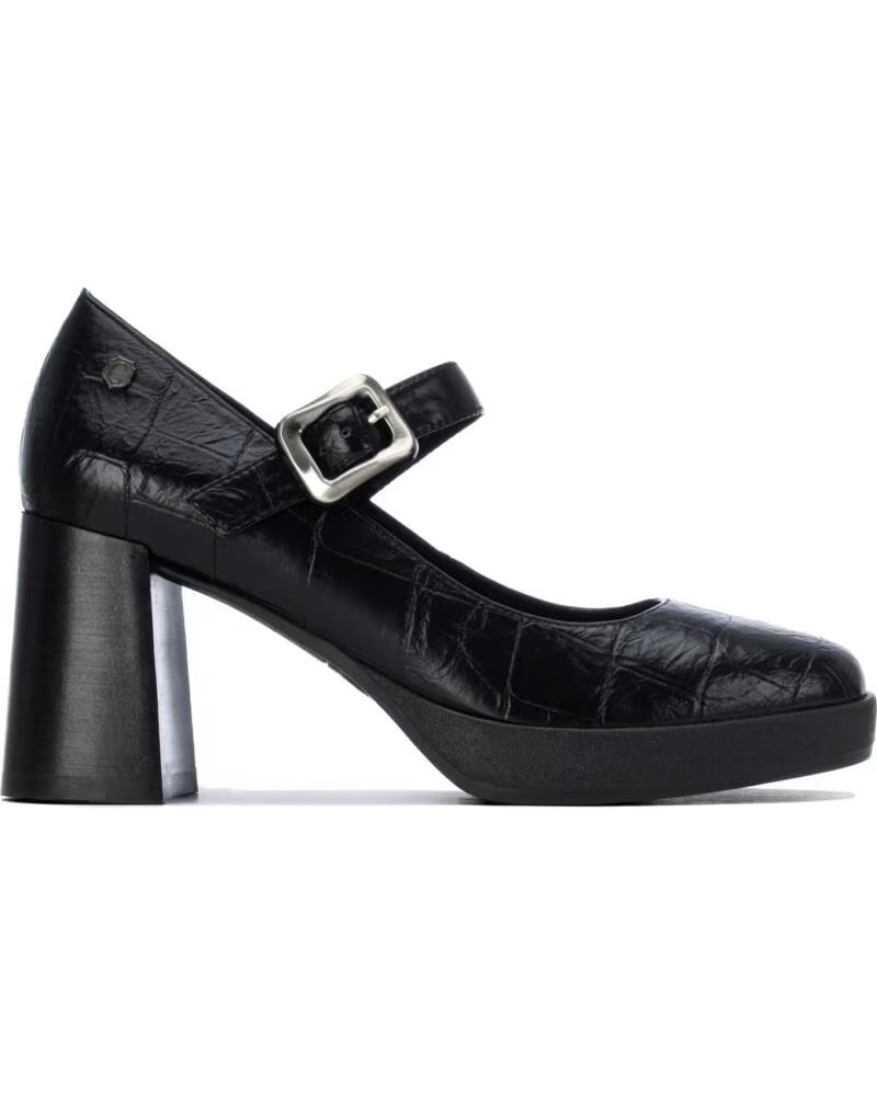 CARMELA SAPATO SALTO ALTO LARGO E PLATAFORMA COM FIVELA 164304 NEGRO