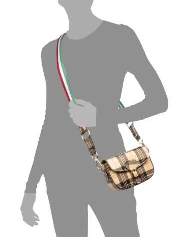 FIRENZE ARTEGIANI ANNONE DAMEN UMHÄNGETASCHE ECHTE LEDER KARO MUSTER CAMEL 8552