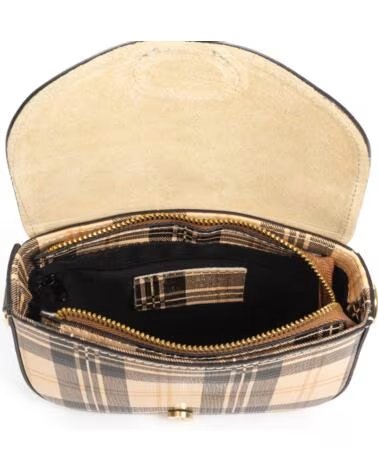 FIRENZE ARTEGIANI ANNONE DAMEN UMHÄNGETASCHE ECHTE LEDER KARO MUSTER CAMEL 8552