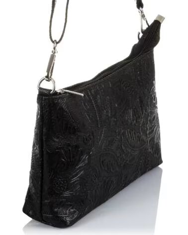 FIRENZE ARTEGIANI UMHÄNGETASCHE MARTIA AUS ECHTLEDER MIT ARABESKEN-PRÄGUNG UND REISSVERSCHLUSS FARBE SCHWARZ NEGRO