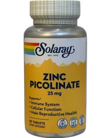 SOLARAY Picolinato de Zinc Zinc Picolinate 25mg 60 Comprimidos de