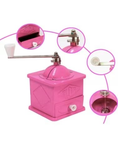 MOLINILLO DE CAFÉ MANUAL ELMA DE MADERA Y HIERRO ROSA VINTAGE MULTICOLOR