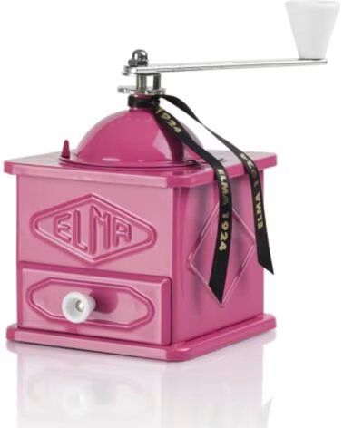 MOINHO DE CAFÉ MANUAL ELMA EM MADEIRA E FERRO ROSA VINTAGE MULTICOLOR