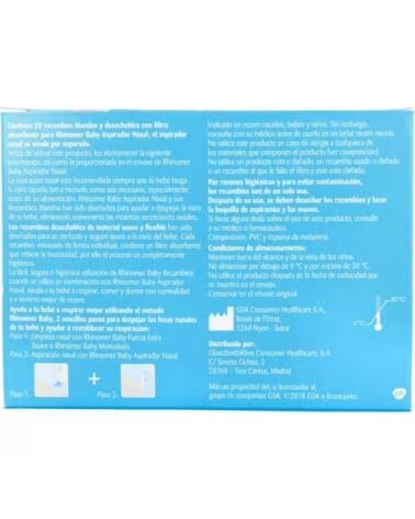 NARHINEL RECHARGES SOUPLES JETABLES POUR MOUCHE-NÉS AVEC FILTRES ABSORBANTS 20 UNITÉS
