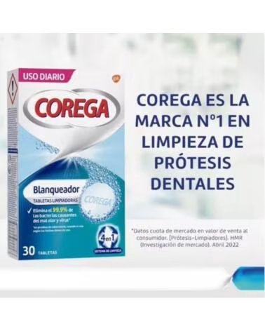 COREGA BLANCHEUR NETTOYAGE PROTHÈSE DENTAIRE 30 COMPRIMÉS