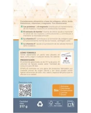 EPAPLUS ARTHICARE MANTENIMIENTO COLÁGENO HIDROLIZADO SILICIO ÁCIDO HIALURÓNICO MAGNESIO VITAMINAS SABOR NEUTRO