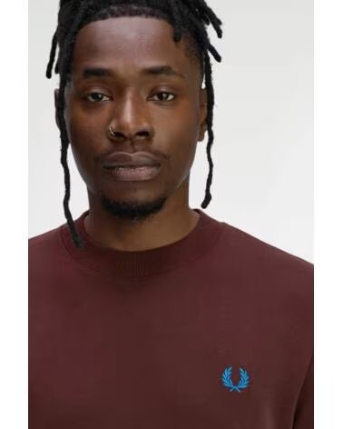 FRED PERRY SWEAT-SHIRT CREW NECK OXBLOOD - ECRU COURT BLUE Z63XBLDCR