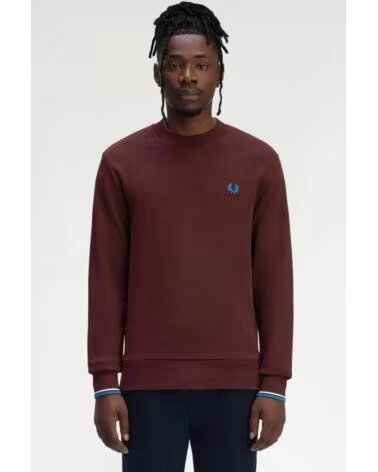 FRED PERRY SWEAT-SHIRT CREW NECK OXBLOOD - ECRU COURT BLUE Z63XBLDCR