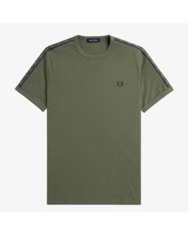 FRED PERRY T-SHIRT CONTRAST TAPE RINGER VERDE W49GRN