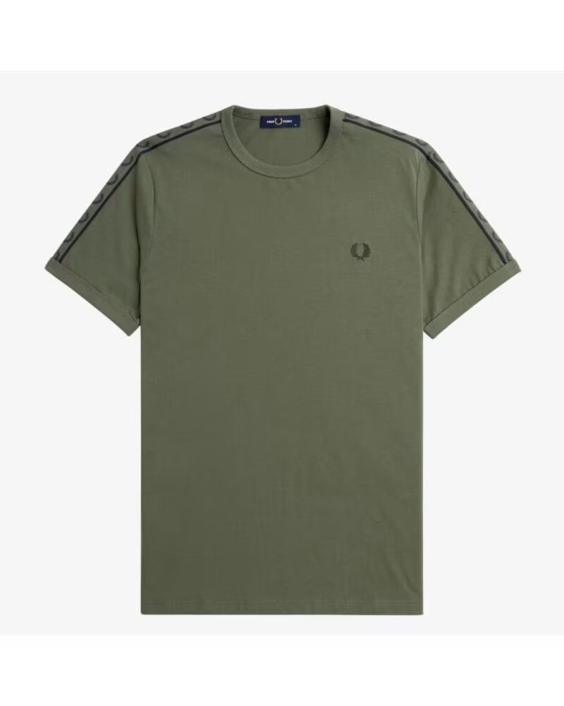 FRED PERRY T-SHIRT CONTRAST TAPE RINGER VERDE W49GRN