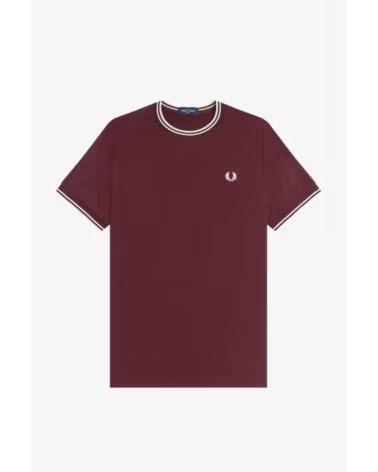 FRED PERRY KURZARM-T-SHIRT TWIN TIPPED BORDEAUX 64AOXBECRU