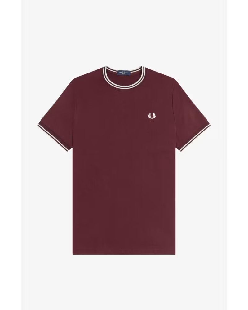 FRED PERRY KURZARM-T-SHIRT TWIN TIPPED BORDEAUX 64AOXBECRU