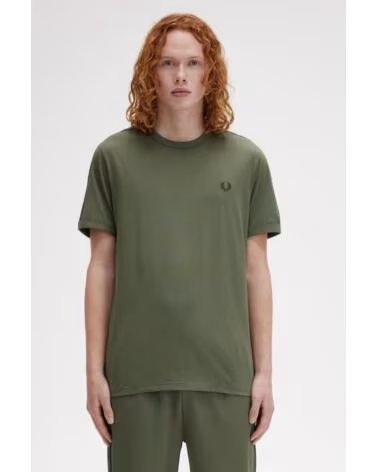 FRED PERRY T-SHIRT CONTRAST TAPE RINGER VERDE W49GRN