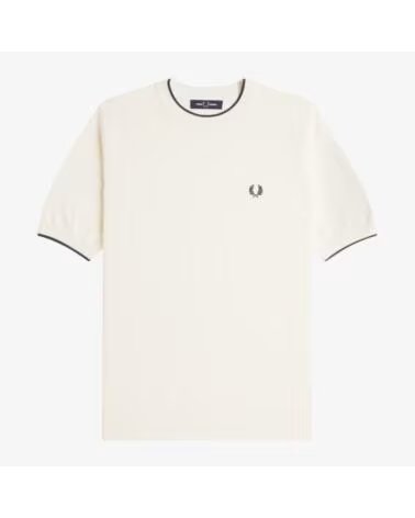 FRED PERRY T-SHIRT EN TRICOT AVEC TEXTURE À L´AVANT S64ECRU