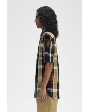 FRED PERRY CAMISA MADRAS CHECK MANGA CURTA AZUL 608NAVY