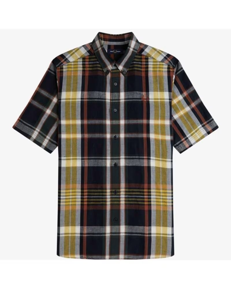 FRED PERRY CAMISA MADRAS CHECK MANGA CURTA AZUL 608NAVY