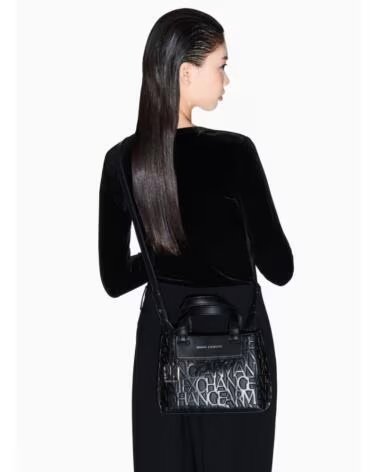 ARMANI EXCHANGE XW001576 BORSA TOTE NERA CON LOGO STAMPATO NEGRO