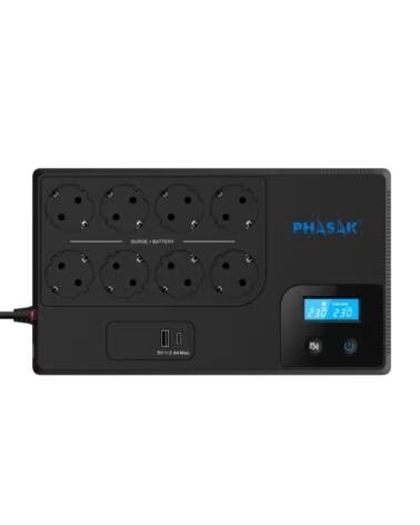PHASAK Sai ups 1050va smart home 1kva interactivo avr pantalla lcd carga frontal usb ac ph 9479