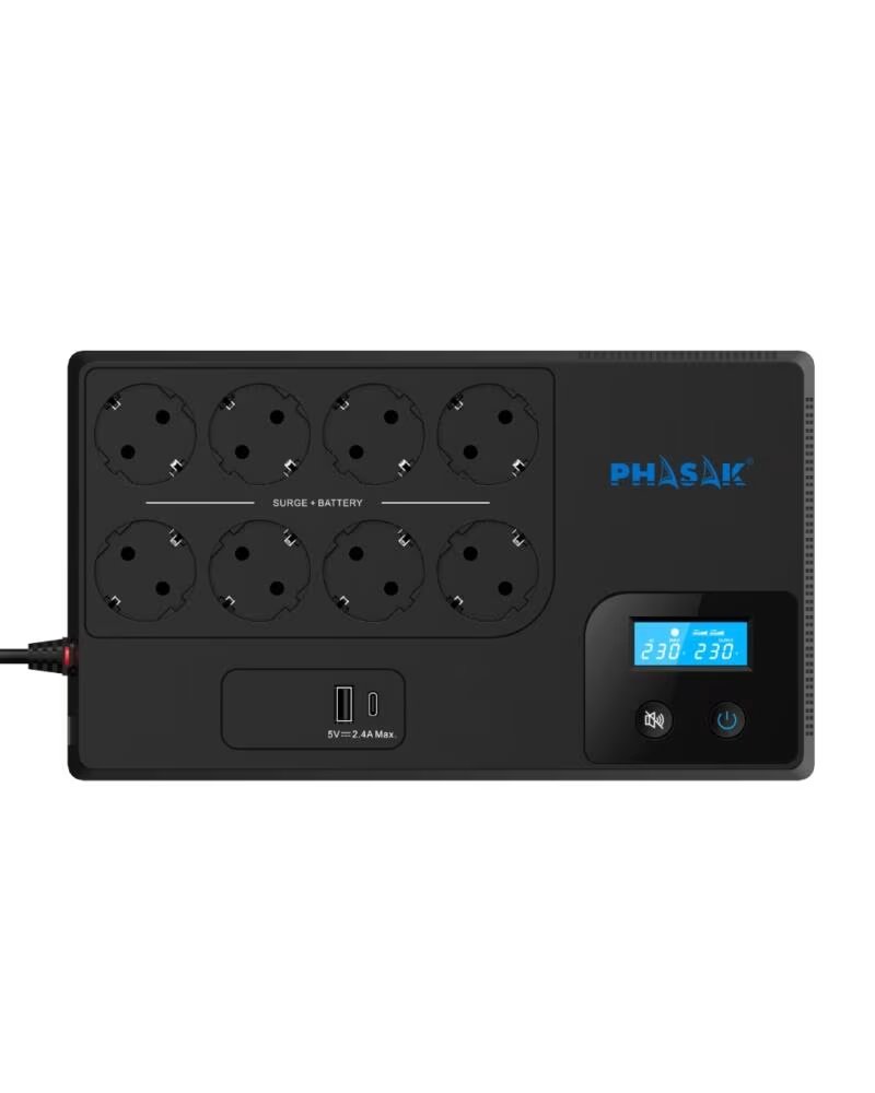 PHASAK Sai ups 1050va smart home 1kva interactivo avr pantalla lcd carga frontal usb ac ph 9479
