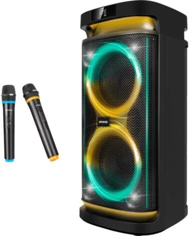 PHOENIX TECHNOLOGIES Altavoz rumbleboss phoenix 80w rms bateria 4000 mah funcion karaoke 2 microfonos inalambricos incluidos