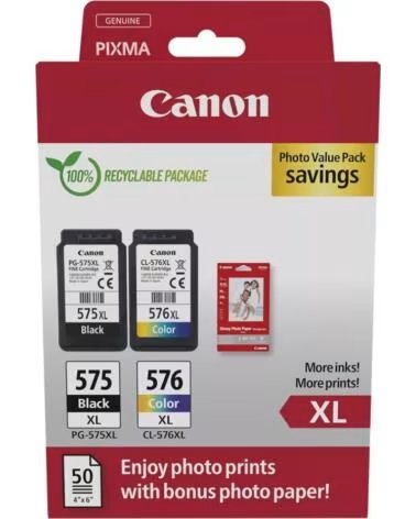 CANON Cartucho de Tinta Original PG-575XL CL576XL Multipack Alta Capacidad- Negro- Tricolor Papel Fotografico