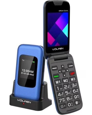 VOLFEN Telefono movil orion dual max tipo concha azul base de carga