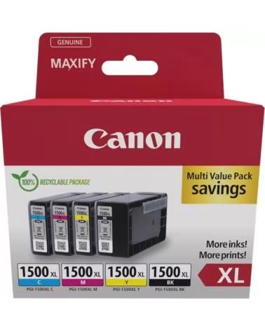 CANON Cartucho de Tinta Original PGI-1500XL Multipack Alta Capacidad- Cian- Magenta- Amarillo- Negro