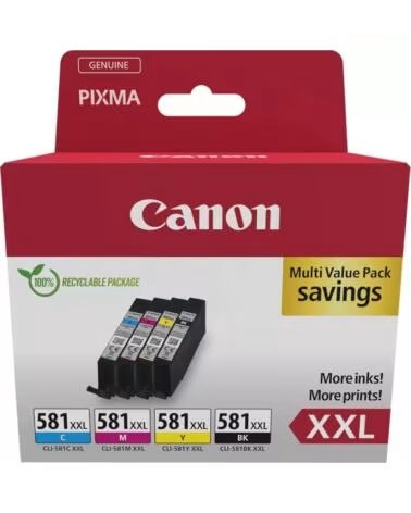 CANON Cartucho de Tinta Original CLI-581XXL Multipack Alta Capacidad- Cian- Magenta- Amarillo- Negro