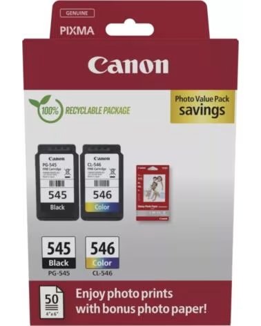 CANON Cartucho de Tinta Original PG-545 CL-546 Multipack- Negro- Tricolor Papel Fotografico