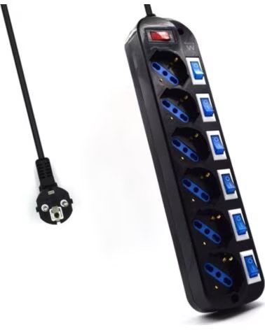 EWENT Regleta 6 tomas shucko interruptor individual negro
