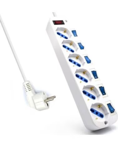 EWENT Regleta con 6 tomas shucko con interruptor individual y 5 metros de cable