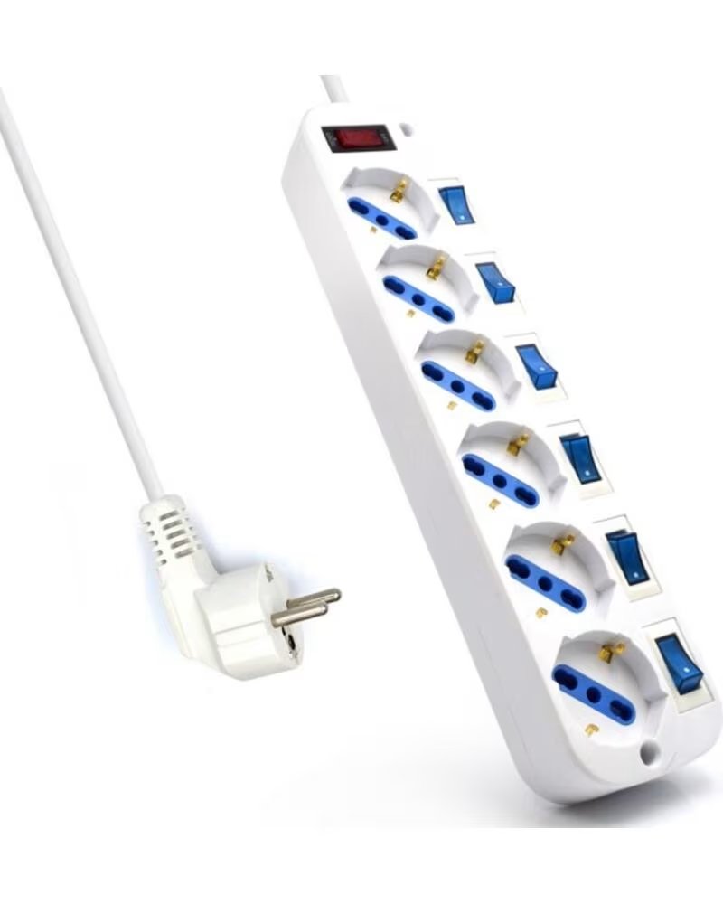 EWENT Regleta con 6 tomas shucko con interruptor individual y 5 metros de cable