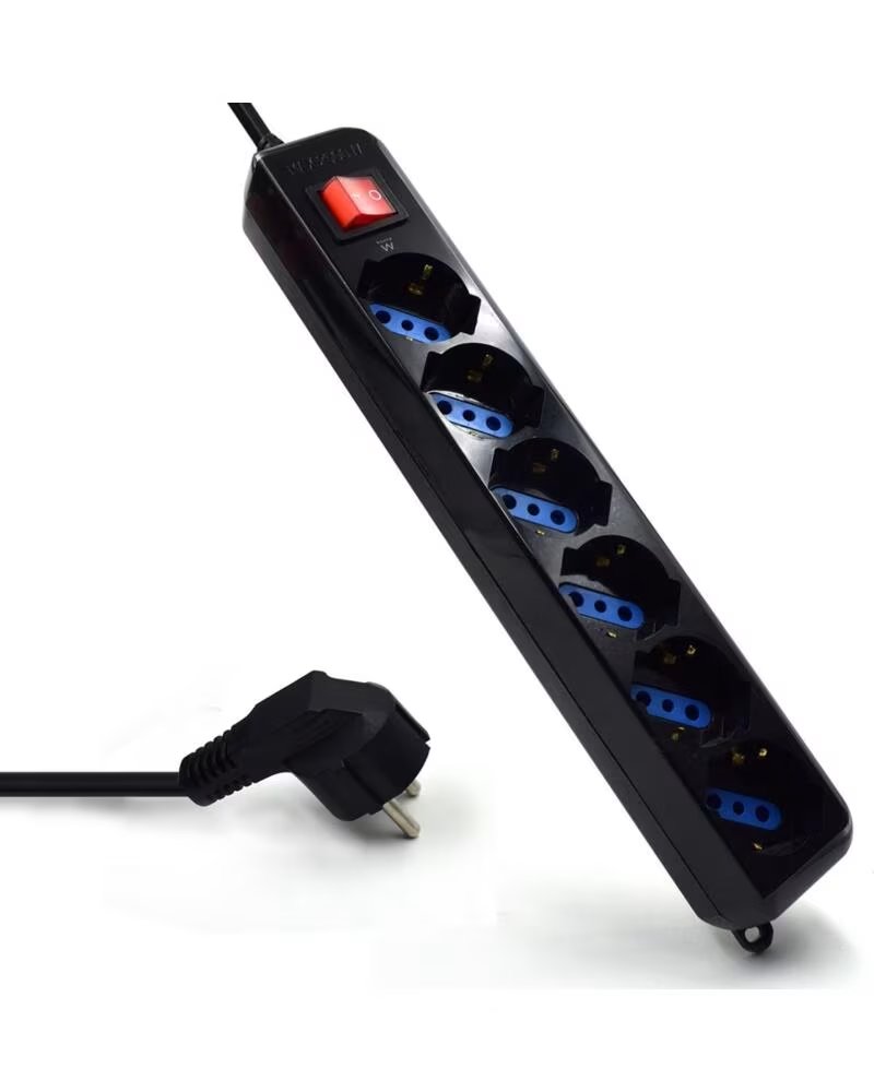 EWENT Regleta 6 tomas shucko interruptor y enchufe negro