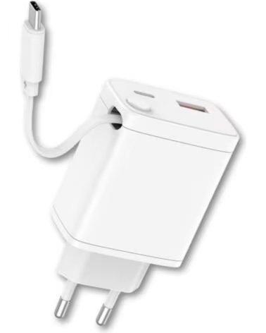 QCHARX INTERNATIONAL Cargador qcharx juno 3a 20w 2 puertos usb tipo c cable tipo c blanco incorporado