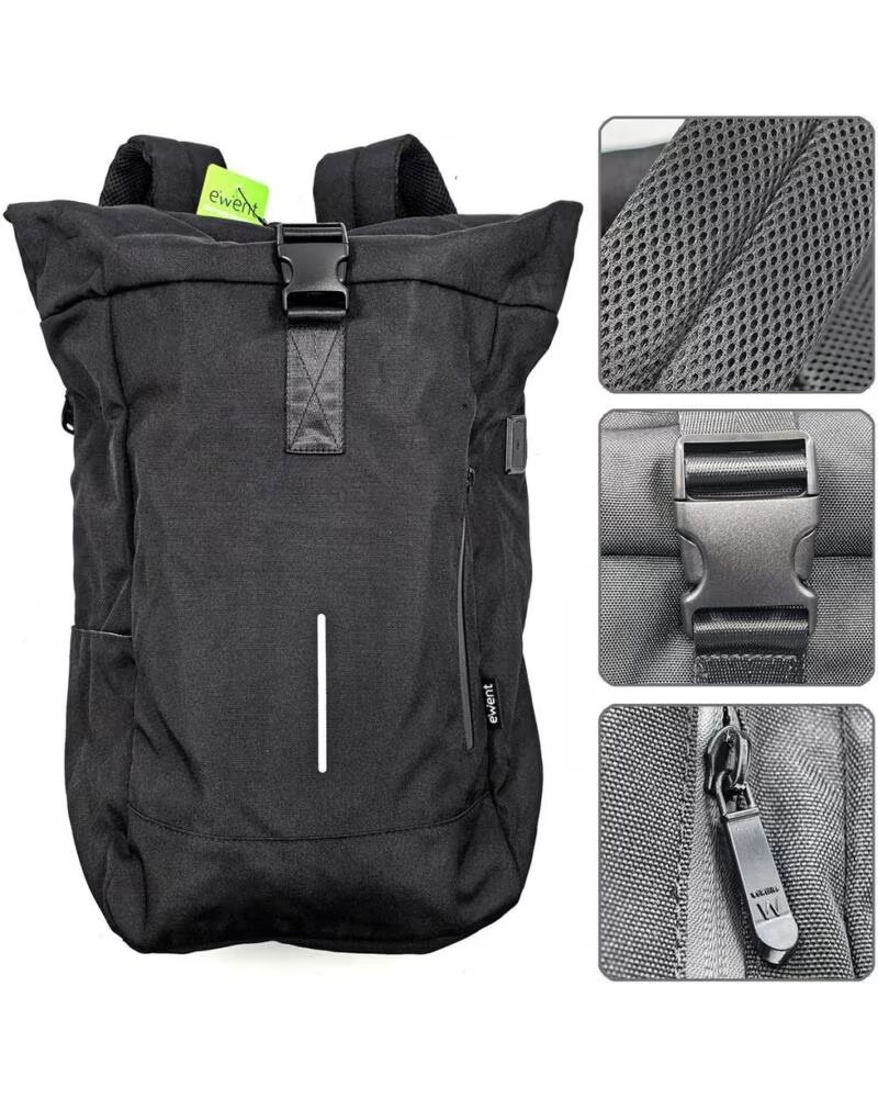 EWENT Mochila unisex trendy roll para portatil 17 3 pulgadas negra