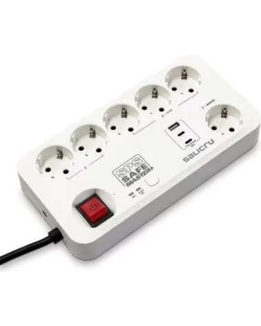 SALICRU Regleta con interruptor SAFE MASTER- 5 Tomas de corriente- 1 Master- 2 USB Tipo-C- 1 USB- Cable 1 4m- Blanca