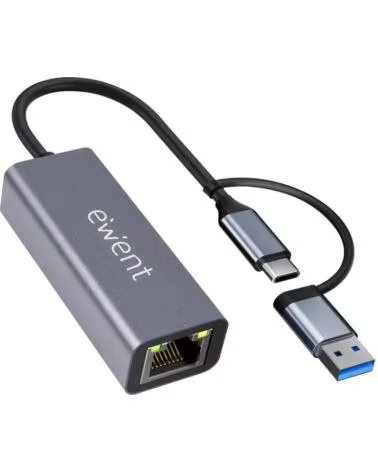 EWENT Adaptador de red usb tipo c - usb 3 2 a rj45 15cm - macho - hembra - gris