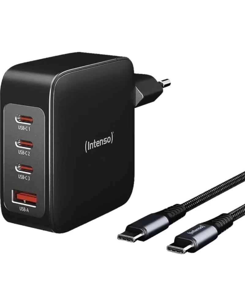 INTENSO Cargador pared gan w140a3c 3x usb tipo c 1x usb tipo a cable usb tipo c