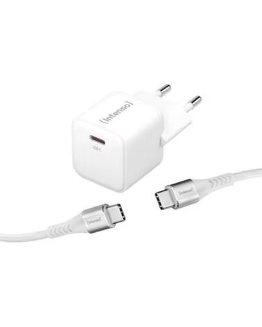 INTENSO Cargador pared gan w30c usb tipo c blanco cable usb tipo c