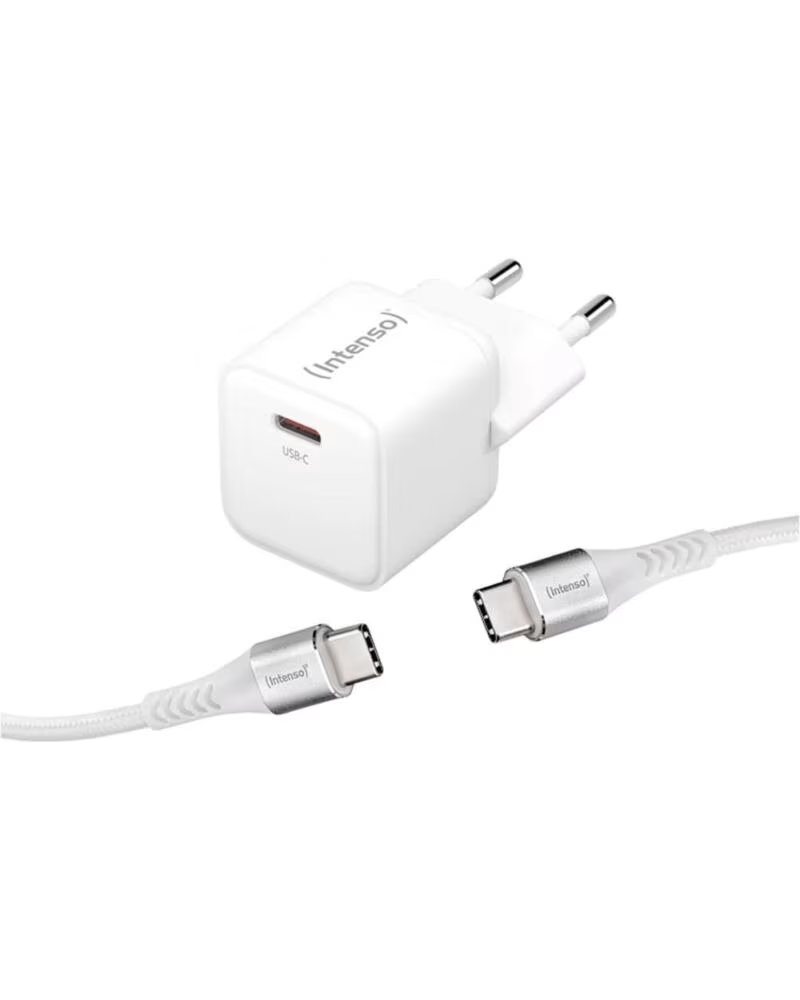 INTENSO Cargador pared gan w30c usb tipo c blanco cable usb tipo c