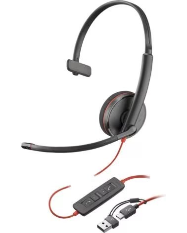 POLY Auriculares blackwire 3210 monaural usb - c adaptador usb - c - a bulk